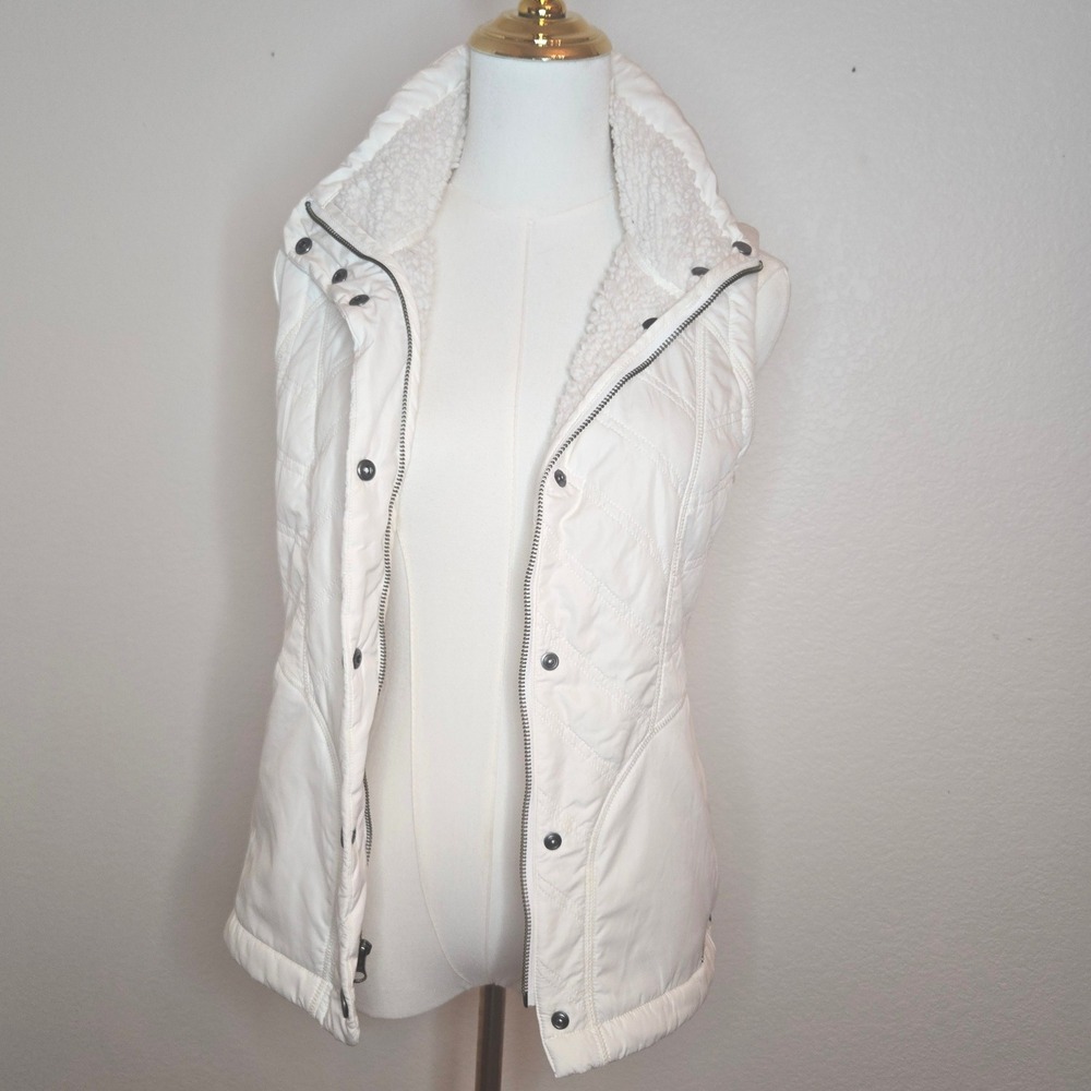 prAna Womens Sherpa Lined Quilted Vest XS Small Cream Zip Outdoor Cozy